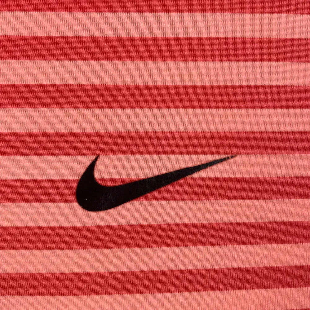 Nike Dri-Fit Polo Shirt Mens Large Orange Striped Preppy Golf Wicking Stretch